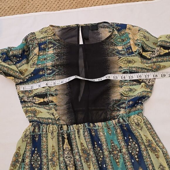 Anthropologie Petticoat Alley Womens Size M Print Dress Bohemian Sheer Peasant - Picture 4 of 7